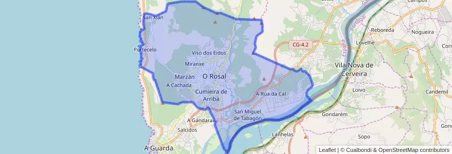 Mapa de ubicacion de O Rosal.