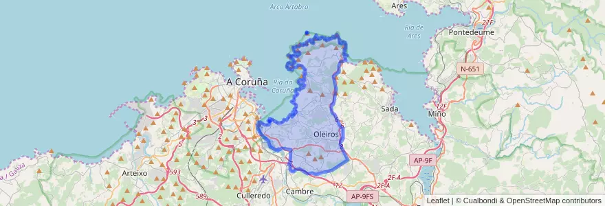 Mapa de ubicacion de Oleiros.