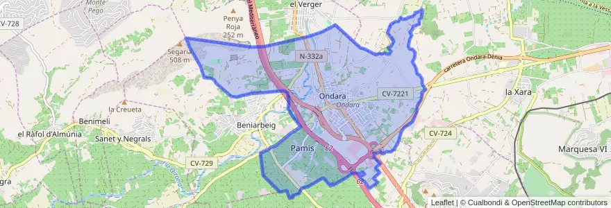 Mapa de ubicacion de Ondara.