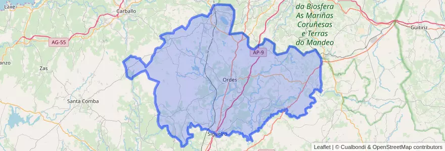 Mapa de ubicacion de Ordes.