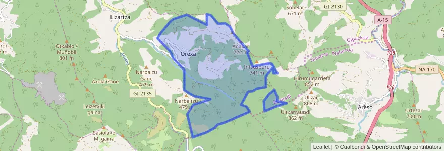 Mapa de ubicacion de Orexa.
