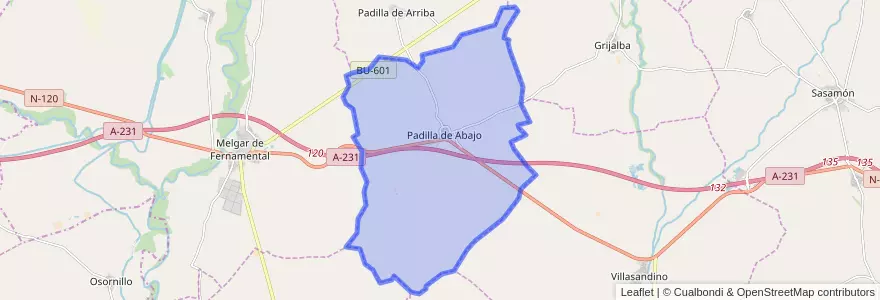 Mapa de ubicacion de Padilla de Abajo.