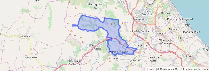 Mapa de ubicacion de Palma de Gandía.