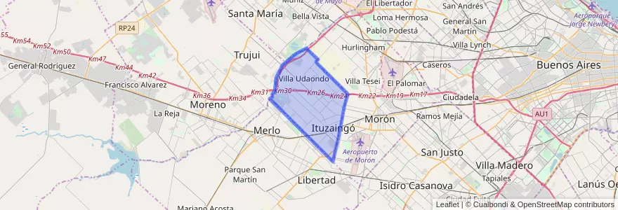 Mapa de ubicacion de Partido de Ituzaingó.