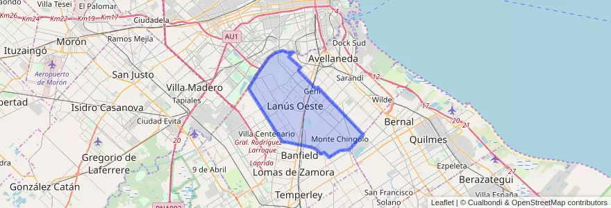 Mapa de ubicacion de Partido de Lanús.