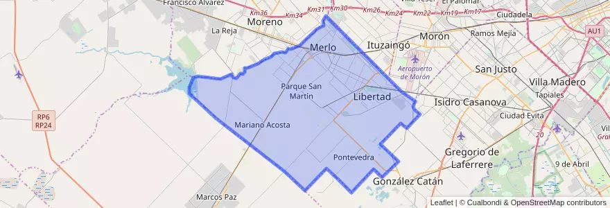Mapa de ubicacion de Partido de Merlo.