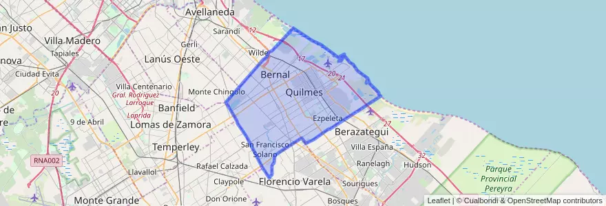 Mapa de ubicacion de Partido de Quilmes.