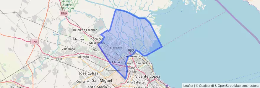 Mapa de ubicacion de Partido de Tigre.