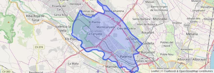 Mapa de ubicacion de Paterna.