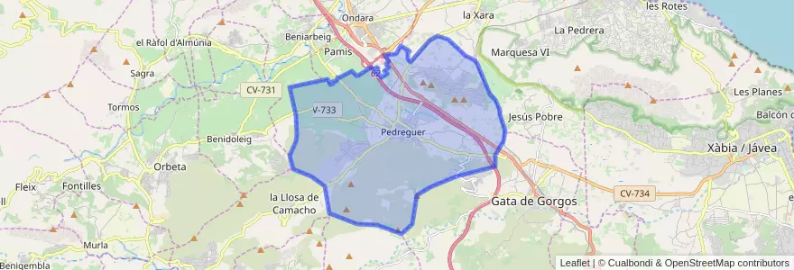 Mapa de ubicacion de Pedreguer.