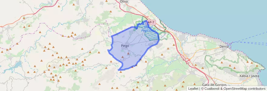 Mapa de ubicacion de Pego.