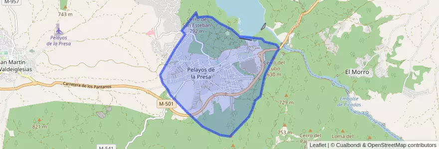 Mapa de ubicacion de Pelayos de la Presa.
