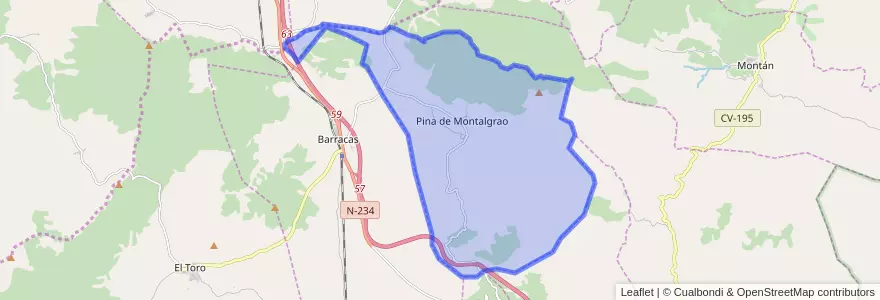 Mapa de ubicacion de Pina de Montalgrao.