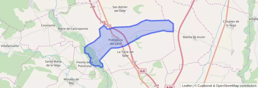 Mapa de ubicacion de Pobladura del Valle.