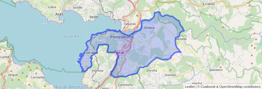 Mapa de ubicacion de Pontedeume.
