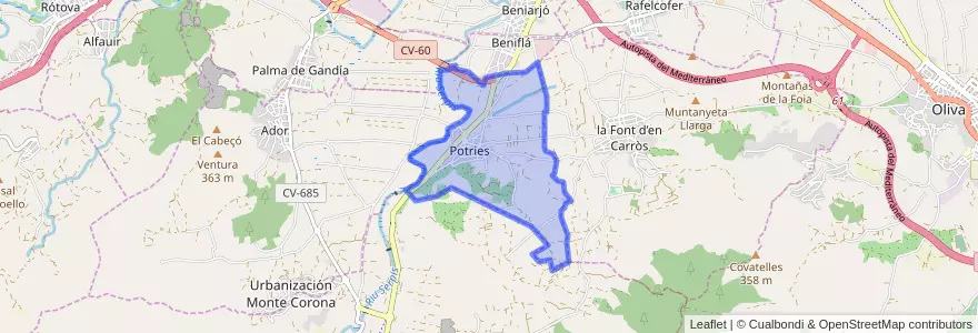 Mapa de ubicacion de Potries.