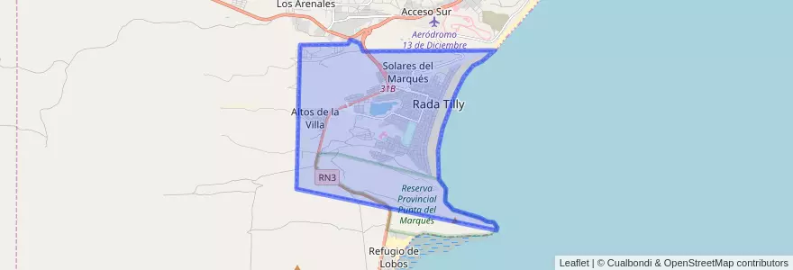 Mapa de ubicacion de Rada Tilly.