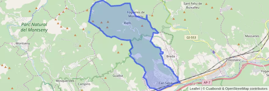 Mapa de ubicacion de Riells i Viabrea.