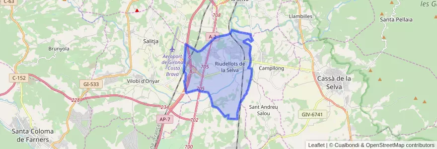 Mapa de ubicacion de Riudellots de la Selva.