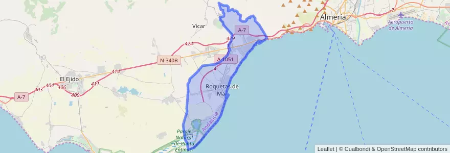 Mapa de ubicacion de Roquetas de Mar.