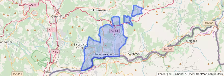 Mapa de ubicacion de Salvaterra do Minho.