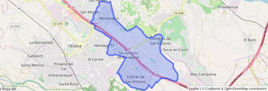 Mapa de ubicacion de San Antonio de Benagéber.
