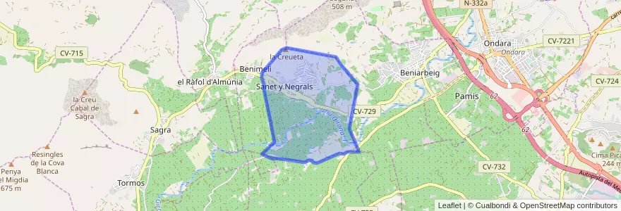 Mapa de ubicacion de Sanet y Negrals.