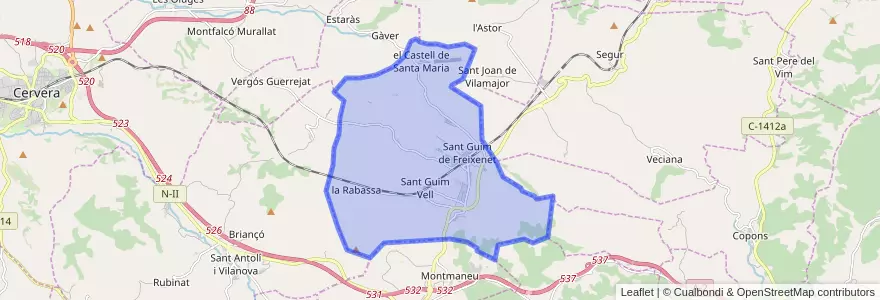 Mapa de ubicacion de Sant Guim de Freixenet.