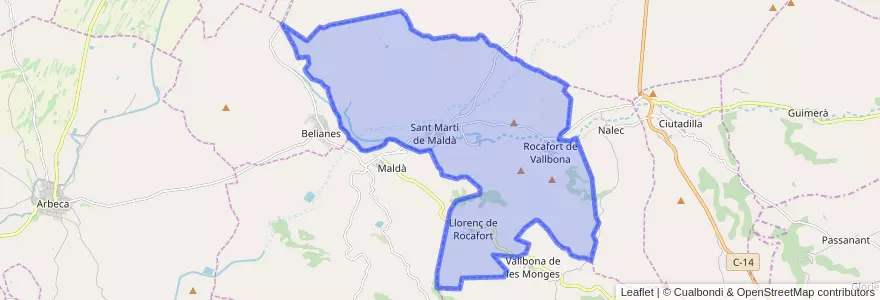 Mapa de ubicacion de Sant Martí de Riucorb.