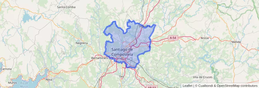Mapa de ubicacion de Santiago de Compostela.