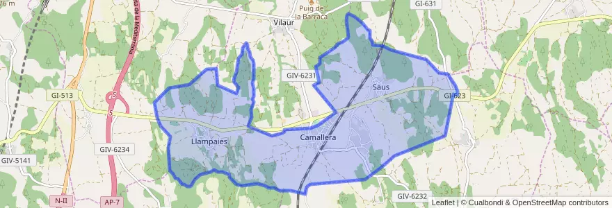 Mapa de ubicacion de Saus, Camallera i Llampaies.