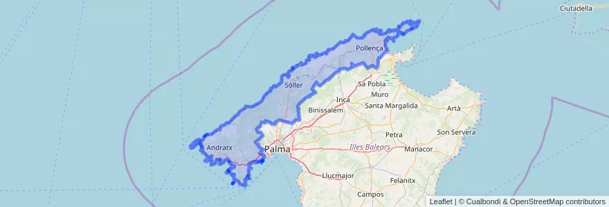 Mapa de ubicacion de Serra de Tramuntana.