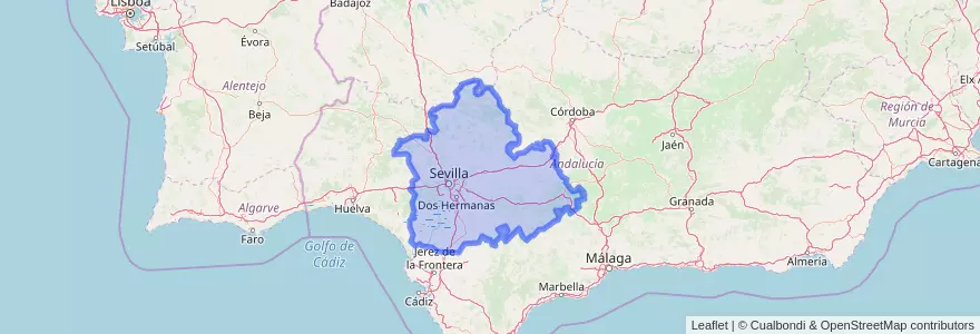 Mapa de ubicacion de Sevilla.