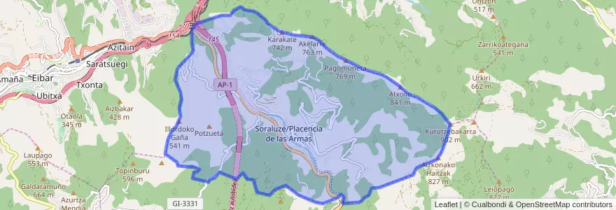 Mapa de ubicacion de Soraluze-Placencia de las Armas.