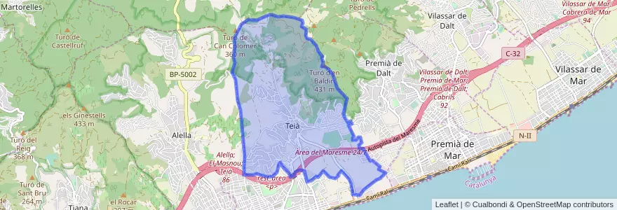 Mapa de ubicacion de Teià.