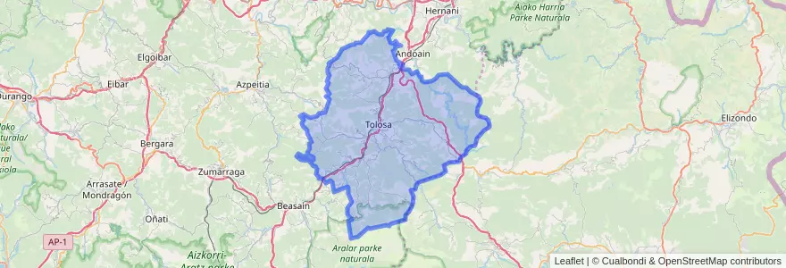 Mapa de ubicacion de Tolosaldea.