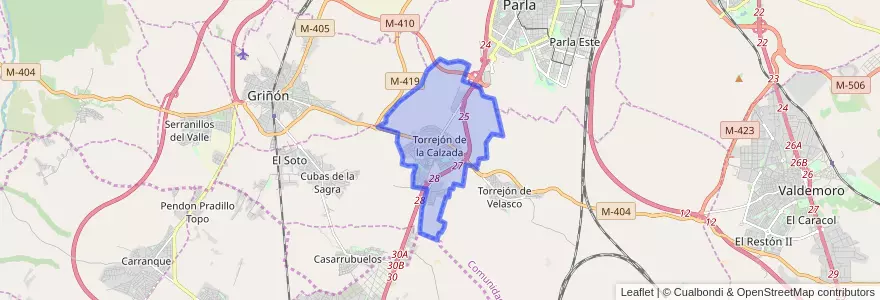 Mapa de ubicacion de Torrejón de la Calzada.