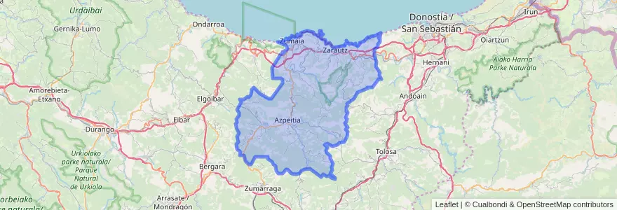 Mapa de ubicacion de Urola-Kosta.