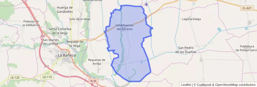 Mapa de ubicacion de Valdefuentes del Páramo.