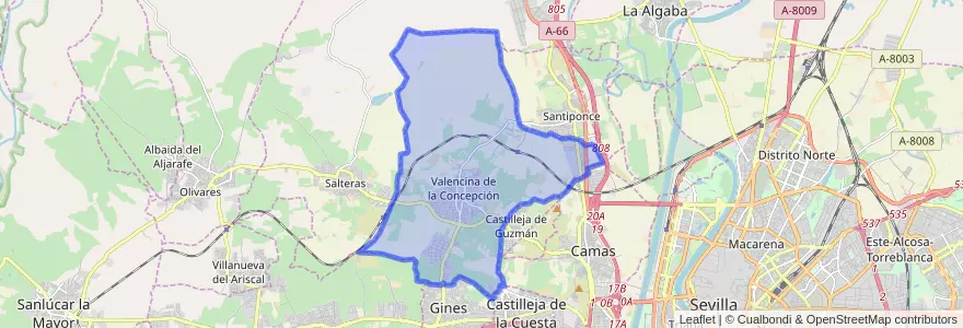 Mapa de ubicacion de Valencina de la Concepción.