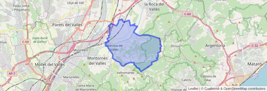 Mapa de ubicacion de Vilanova del Vallès.