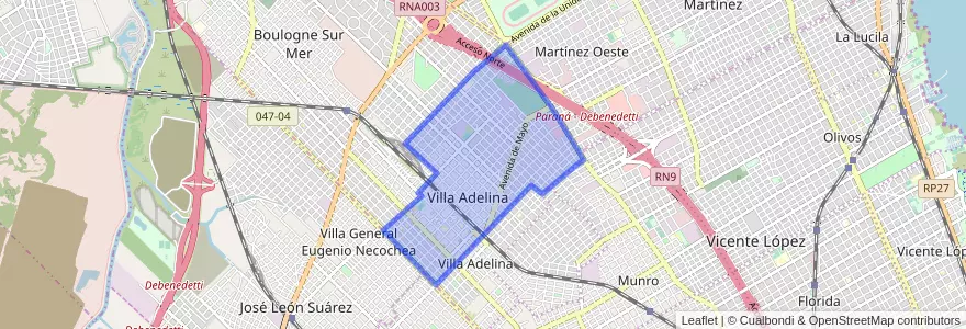 Mapa de ubicacion de Villa Adelina.