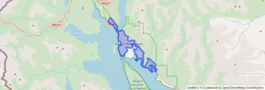 Mapa de ubicacion de Villa La Angostura.