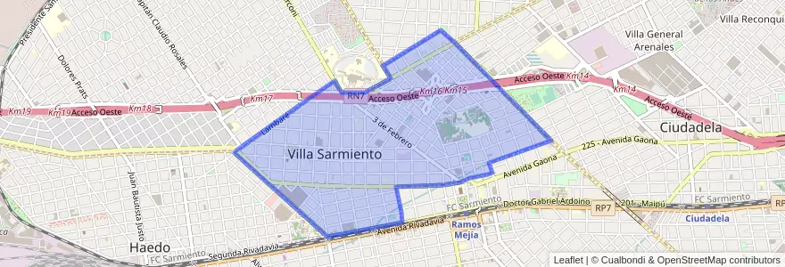 Mapa de ubicacion de Villa Sarmiento.