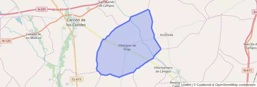 Mapa de ubicacion de Villalcázar de Sirga.