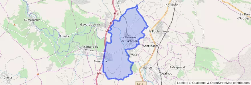 Mapa de ubicacion de Villanueva de Castellón.