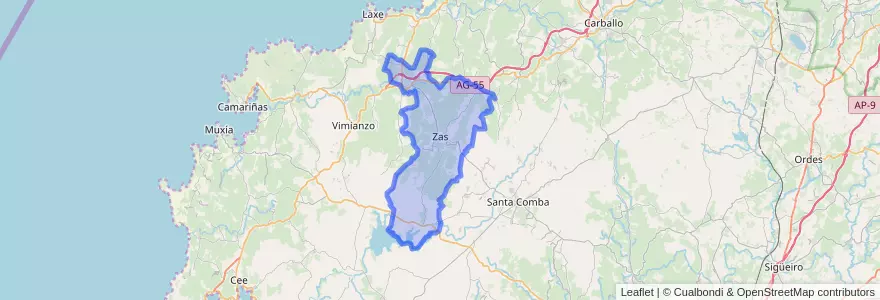 Mapa de ubicacion de Zas.