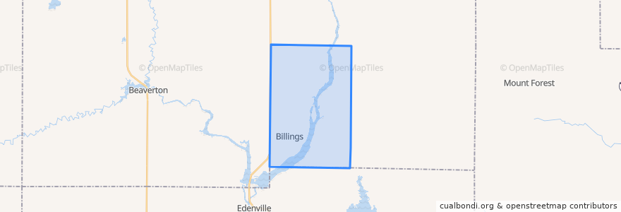 Mapa de ubicacion de Billings Township.