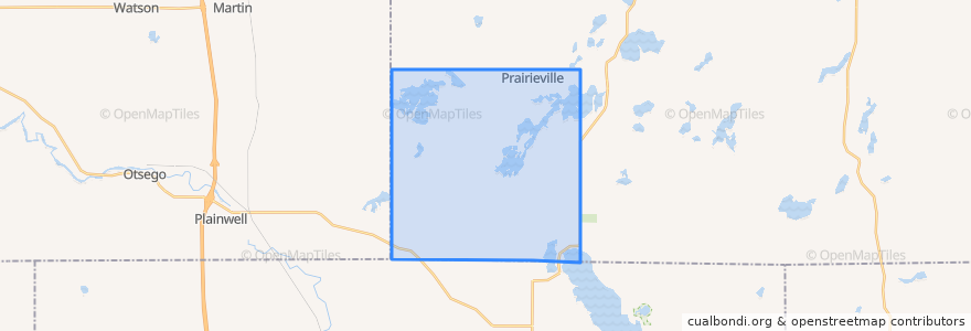 Mapa de ubicacion de Prairieville Township.