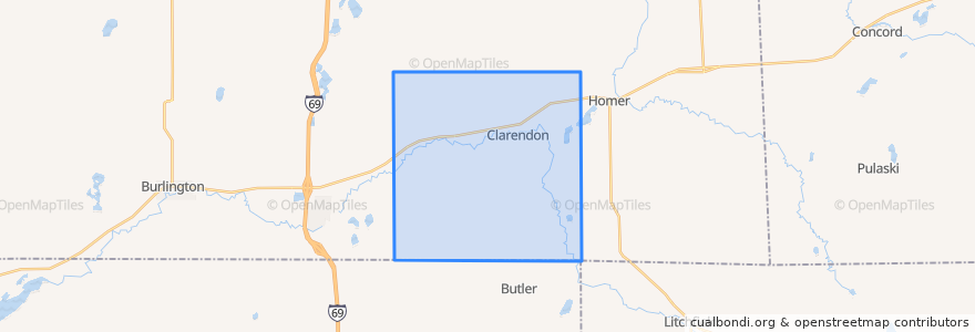 Mapa de ubicacion de Clarendon Township.